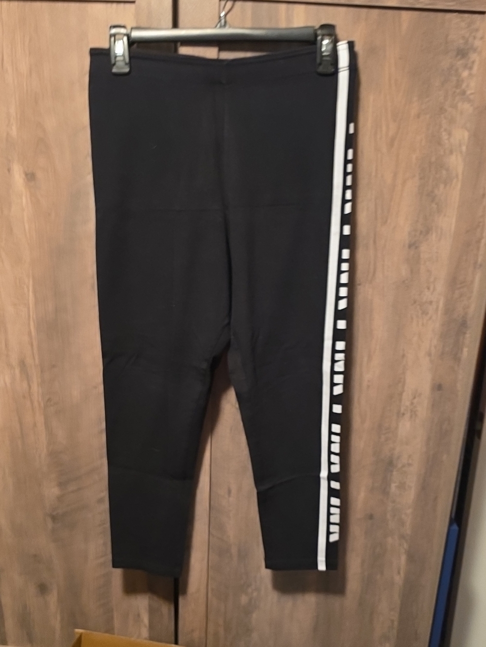 PINK Victoria's Secret Black Leggings with White Side Stripe and Logo